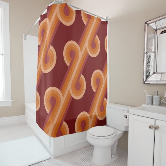 Orange Dark Maroon Red Retro Circles Art Pattern Duschvorhang (Beispiel)