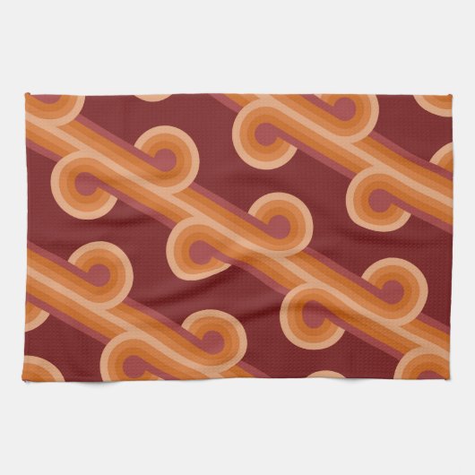 Orange Dark Maroon Red Retro Circles Art Pattern Geschirrtuch (Horizontal)