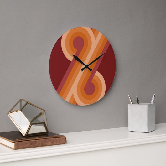 Orange Dark Maroon Red Retro Circles Art Pattern Große Wanduhr (Büro)