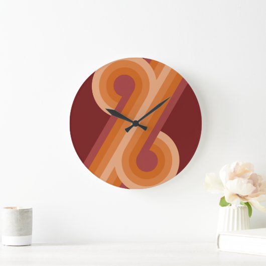 Orange Dark Maroon Red Retro Circles Art Pattern Große Wanduhr (Zuhause)