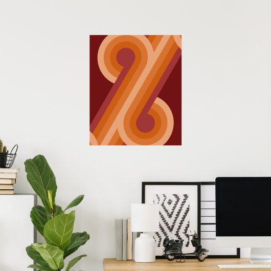 Orange Dark Maroon Red Retro Circles Art Pattern Poster (Heimbüro)