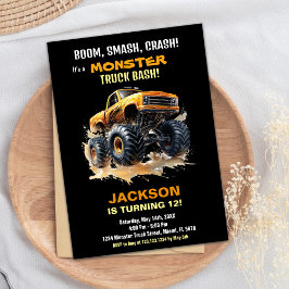 Orange Dark Monster Truck Birthday Einladungen