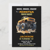 Orange Dark Monster Truck Birthday Einladungen (Vorderseite)