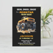 Orange Dark Monster Truck Birthday Einladungen (Stehend Vorderseite)