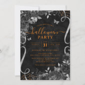 Orange Dark Spooky Floral Scroll Halloween-Party Einladung (Vorderseite)