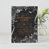 Orange Dark Spooky Floral Scroll Halloween-Party Einladung (Stehend Vorderseite)