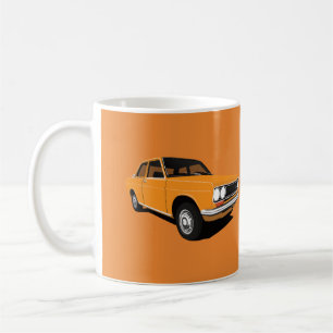 Orange Datsun-Drossel 1600 (510), zwei Bilder Kaffeetasse