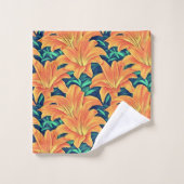 Orange Day Lilies mit grünen Blätter Badhandtuch Set (Waschlappen)