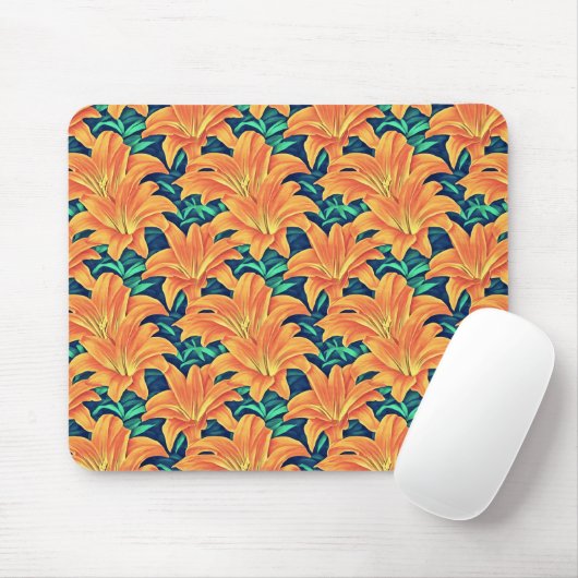 Orange Day Lilies mit grünen Blätter Mousepad (Mit Mouse)