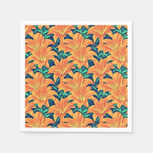 Orange Day Lilies mit grünen Blätter Serviette
