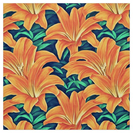 Orange Day Lilies mit grünen Blätter Stoff (Muster)