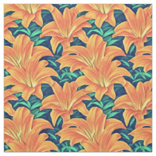 Orange Day Lilies mit grünen Blätter Stoff