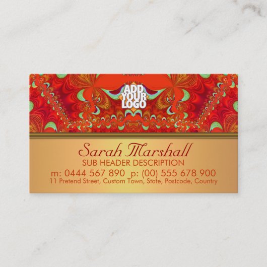 Orange Delight Fraktal Lace Business Card Visitenkarte (Vorderseite)