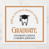 Orange Dental School Custom Graduation Party Schaumweinetikett (Einzelnes Label)
