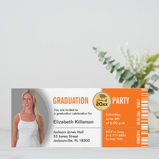 Orange der Abschluss-Karten-Party Einladung (Stehend Vorderseite)
