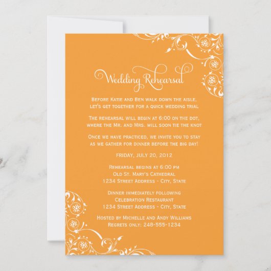 Orange der Hochzeits-Proben-und Einladung (Vorderseite)