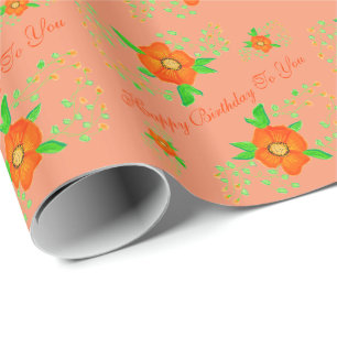 Orange Designer Floral Geburtstagsgeschenk Wrap Geschenkpapier