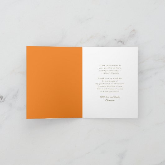 Orange Diagonal Stripes Foto Moderner Abschluss Dankeskarte (Innenseite)