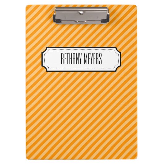 Orange diagonaler Streifen-personalisiertes Klemmbrett (Vorderseite)