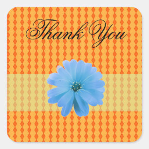Orange Diamant Blaue Blume Danke Quadratischer Aufkleber