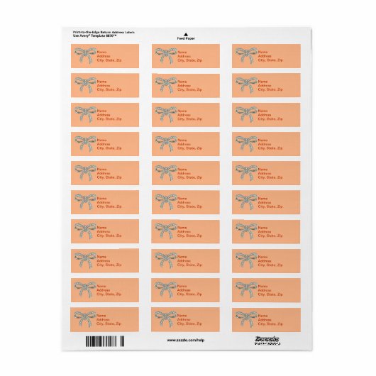 Orange Diamond Bow Wedding Address Labels (Vorne)