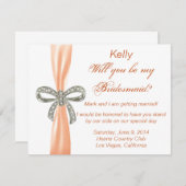 Orange Diamond Bow Wedding Bridesmaid Card Einladung (Vorne/Hinten)