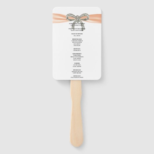 Orange Diamond Bow Wedding Program Fächer (Rückseite)