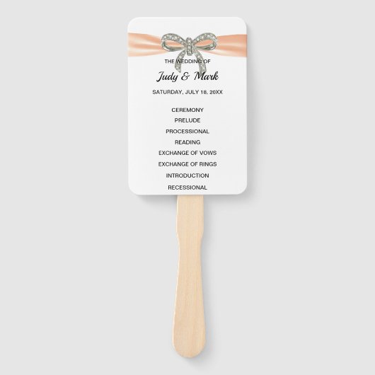 Orange Diamond Bow Wedding Program Fächer (Vorderseite)