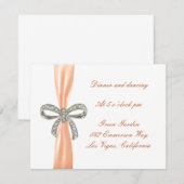 Orange Diamond Bow Wedding Reception Card Einladung (Vorne/Hinten)
