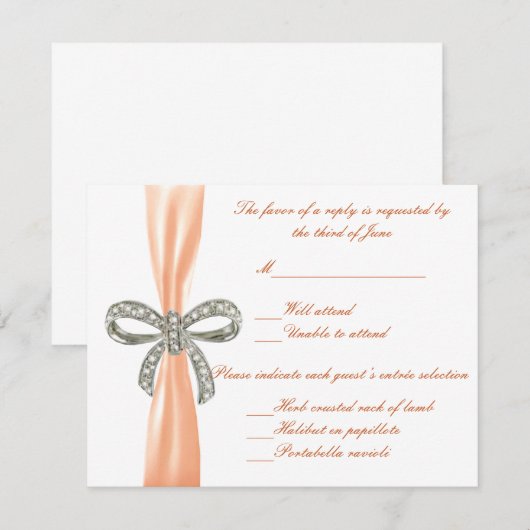 Orange Diamond Bow Wedding Response Card RSVP Karte (Vorne/Hinten)