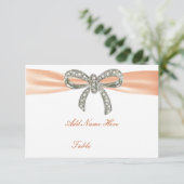 Orange Diamond Bow Wedding Table Platzkarte (Stehend Vorderseite)