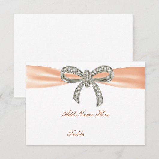 Orange Diamond Bow Wedding Table Platzkarte (Vorne/Hinten)