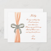 Orange Diamond Bow Wedding Trauzeugin Card Einladung (Vorne/Hinten)