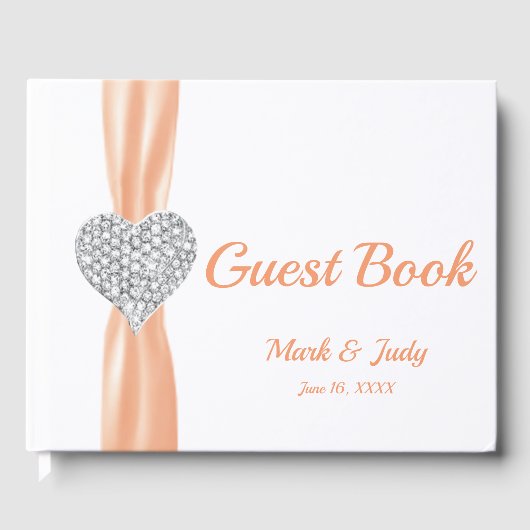 Orange Diamond Heart Wedding Guestbook Gästebuch (Vorderseite)