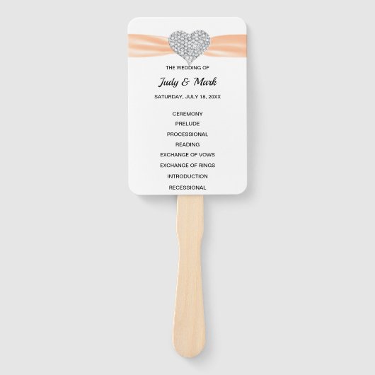 Orange Diamond Heart Wedding Program Fächer (Vorderseite)