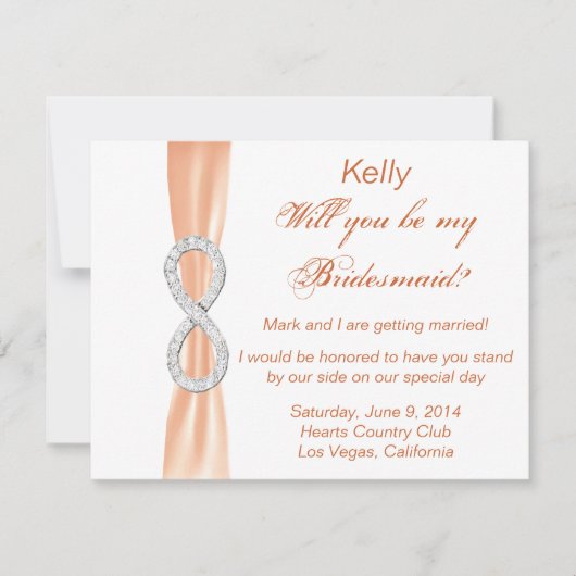 Orange Diamond Infinity Wedding Bridesmaid Card Einladung (Vorderseite)