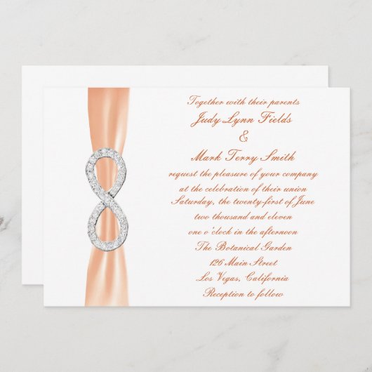 Orange Diamond Infinity Wedding Einladung (Vorne/Hinten)