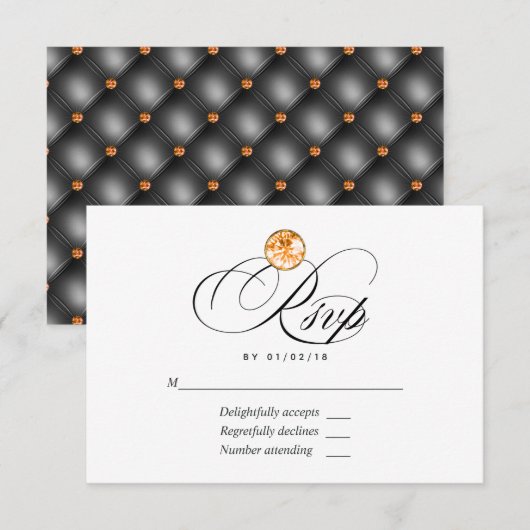 Orange Diamond Wedding RSVP Card Karte (Vorne/Hinten)