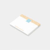 Orange Diamonds Pattern und Aqua Monogram Post-it Klebezettel (angewinkelt)