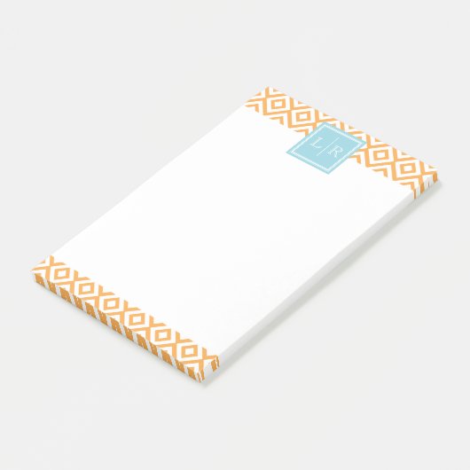 Orange Diamonds Pattern und Monogram Post-it Klebezettel (angewinkelt)
