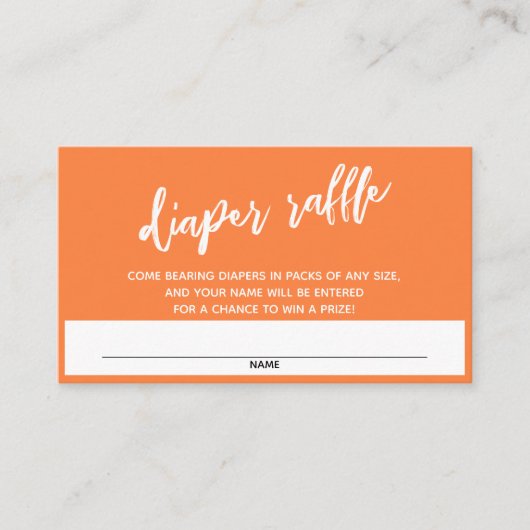 Orange Diaper Raffel Ticket für moderne Handschrif Begleitkarte (Vorderseite)