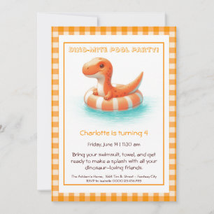 Orange Dino-Mite Geburtstagspoolparty-Einladung Einladung