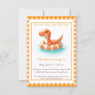 Orange Dino Pool Party – Geburtstagseinladung Einladung