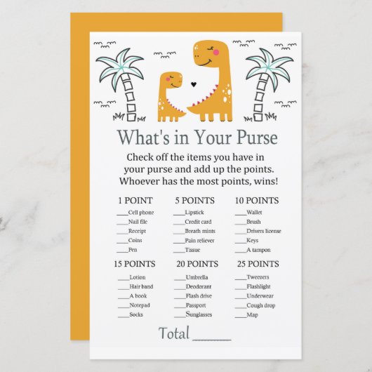 Orange Dino Was ist in deinem Handtaschenspiel Bab (Vorne/Hinten)