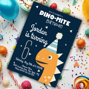 Orange Dinosaur Geburtstagskonfetti-Einladung Einladung