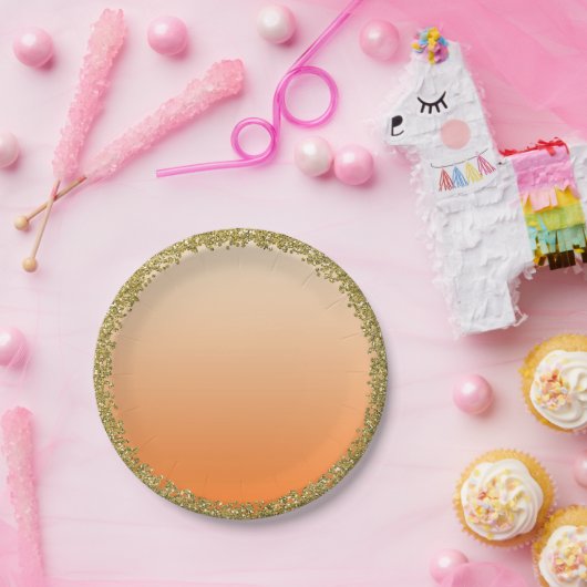 Orange Dipped Gold Glitzer Glam Sparkon Party Pappteller (Party)