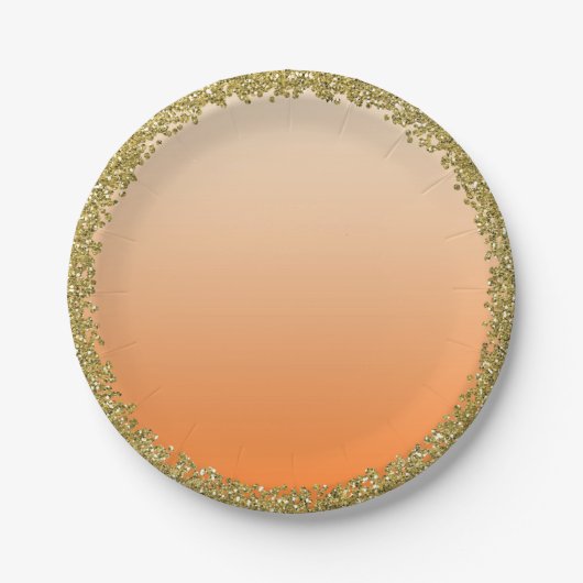 Orange Dipped Gold Glitzer Glam Sparkon Party Pappteller (Vorderseite)