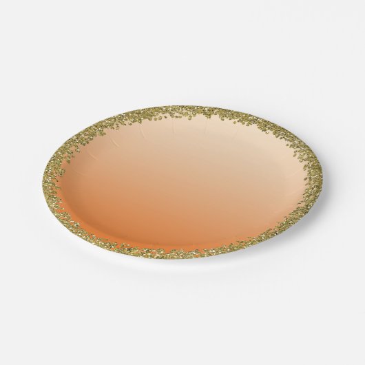 Orange Dipped Gold Glitzer Glam Sparkon Party Pappteller (Schrägansicht)
