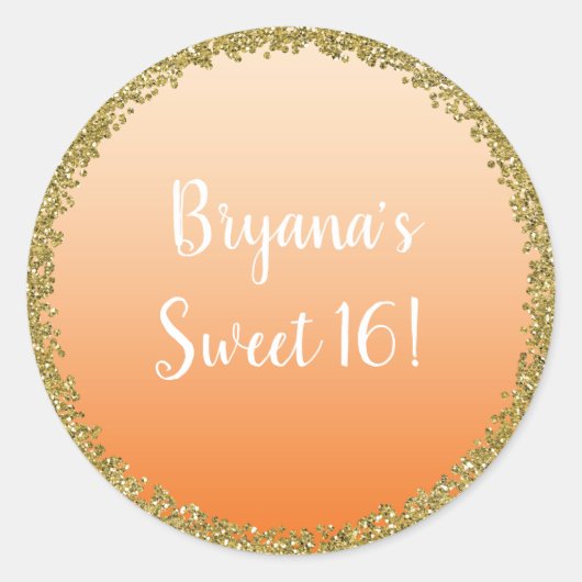 Orange Dipped Gold Glitzer Glam Sparkon Party Runder Aufkleber (Vorderseite)