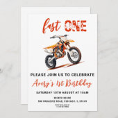 Orange Dirt Bike 1. Geburtstag Einladung (Vorne/Hinten)